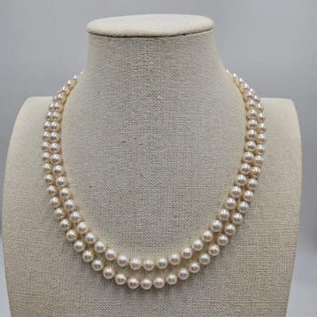 Halsketting Zilver Parel - Akoya dubbele 7,5 mm 19,5 in, Nieuw