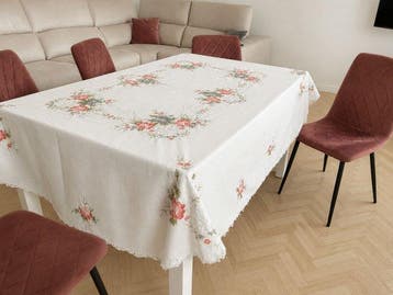 Tovaglia rettangolare con ricamo a mano - Nappe - 240 cm -