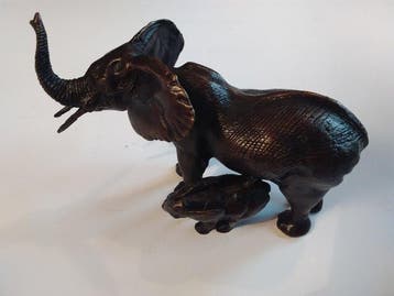Beeld, Elephant and her baby - 15 cm - Koud geverfd brons