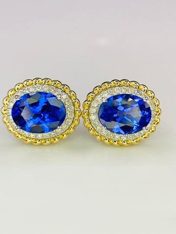 Oorbellen - 14 karaat Geel goud - 3.84ct. tw. Tanzaniet -