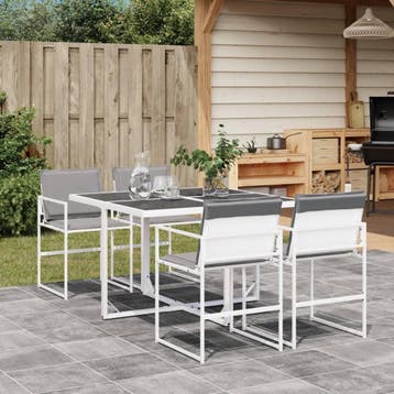 vidaXL 5-delige Tuinset met kussens textileen wit, Verzenden, Tuinset