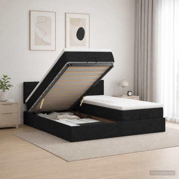 vidaXL Ottoman bed met matras met hoofdeinde 2 st Zwart Stof, Verzenden