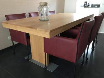 Set van 6 rode leren kuip eetkamerstoelen met wieltjes -, Ophalen of Verzenden, Nieuw, Eén