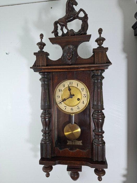 Wandklok - Antiek Hout, Glas - 1930-1940 - Goedwerkende, Antiek en Kunst, Antiek | Klokken