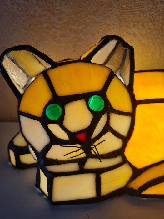 Lamp - Glas - Tiffanystijl kat, Antiquités & Art, Curiosités & Brocante