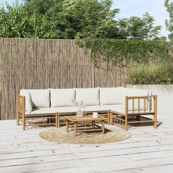 vidaXL 6-delige Loungeset met kussens bamboe crèmewit, Verzenden, Loungeset