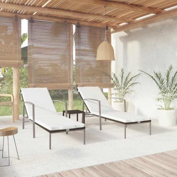 vidaXL Ligbedden 2 st met tafel poly rattan bruin, Verzenden