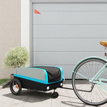 vidaXL Fietstrailer 30 kg ijzer zwart en blauw, Verzenden, Nieuw