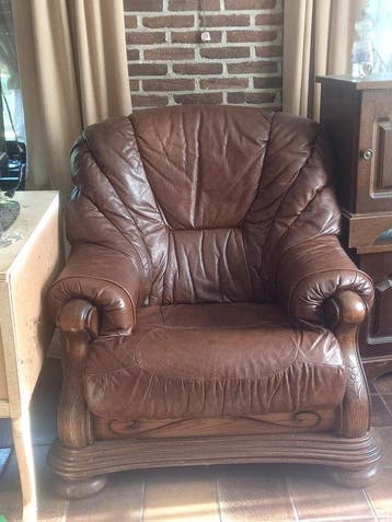 Fauteuil (3) - Leder, Hout