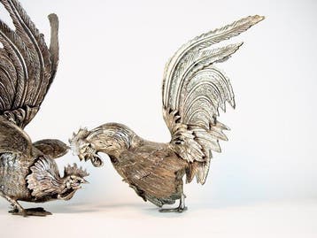 metaal - Japanse bronzen paar hanen en kippen na – Symbool