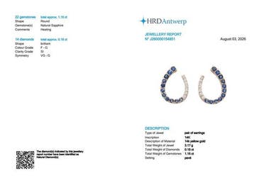 Oorbellen - 14 karaat Geel goud - 1.34ct. tw. Saffier -, Nieuw