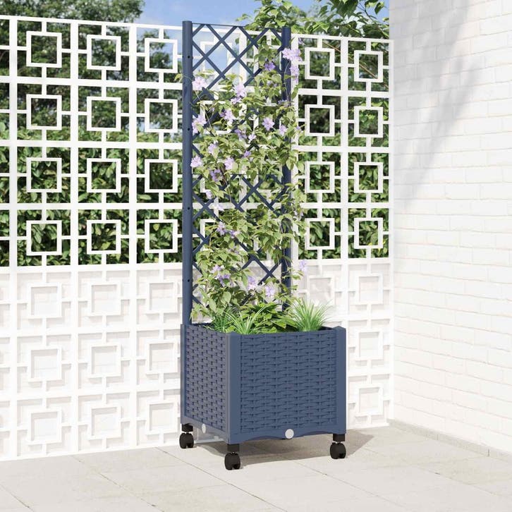vidaXL Tuinsteker met schutting en wielen Blauw Grijs 40 x, Tuin en Terras, Bloempotten, Nieuw, Verzenden