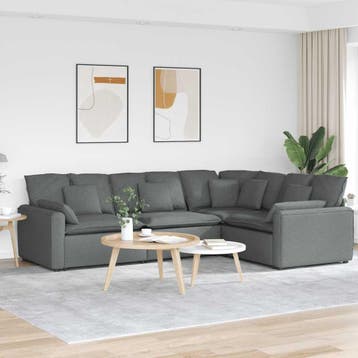 vidaXL Modulaire bank met kussens stof donkergrijs, Verzenden