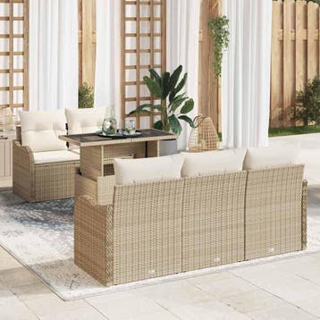 vidaXL Tuinbank Set 6 st Beige poly rattan, Verzenden