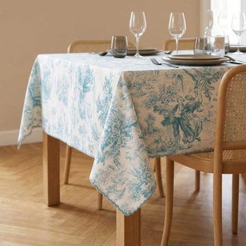 AA158 - Tafelkleed Toile de Jouy azuurblauw 100% katoen -