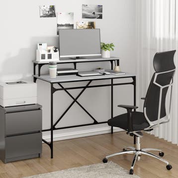 vidaXL Bureau 100x50x90 cm bewerkt hout en ijzer grijs, Verzenden