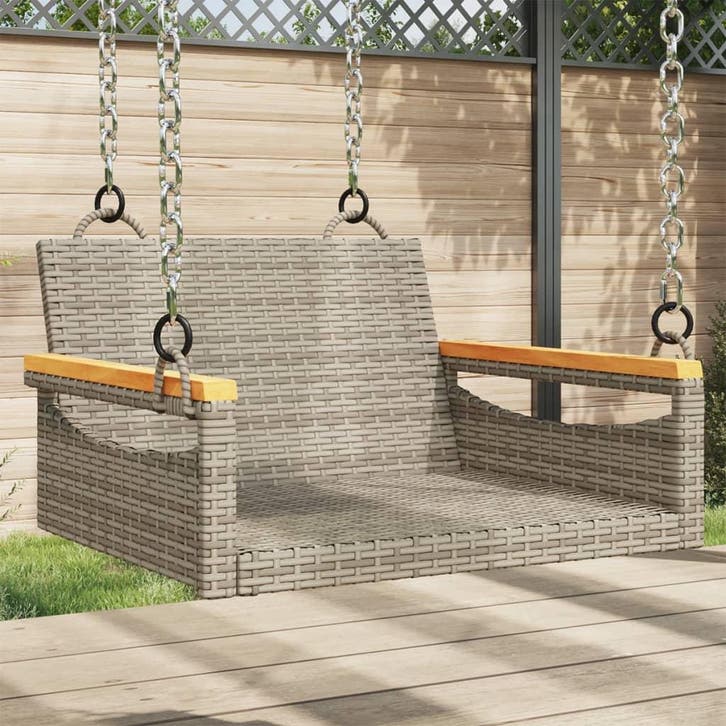 vidaXL Schommelbank 63x62x40 cm poly rattan grijs, Tuin en Terras, Tuinsets en Loungesets, Nieuw, Verzenden
