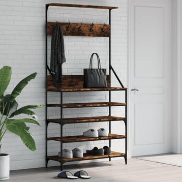 vidaXL Kledingrek met schoenenrek 90x34x184 cm gerookt, Verzenden