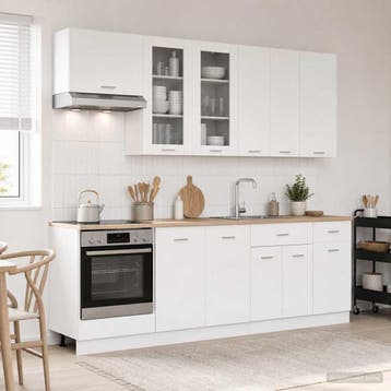 vidaXL Keukenblok LYON 8 st Wit Bewerkt hout, Verzenden, Nieuw