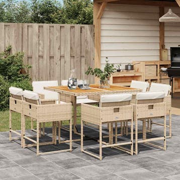 vidaXL 9-delige Tuinset met kussens poly rattan beige, Verzenden, Tuinset