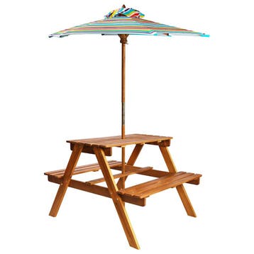 vidaXL Kinderpicknicktafel met parasol 79x90x60 cm massief, Verzenden, Nieuw