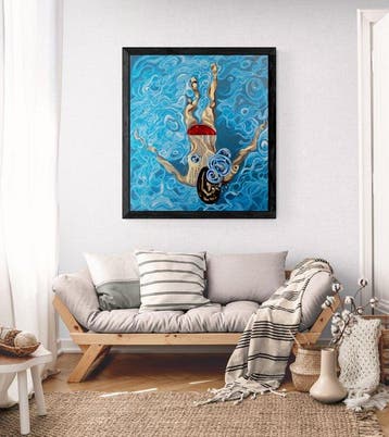 Paul Edmund Herman - Plunge, Swimmer, figurative, Hockney XL, Antiek en Kunst