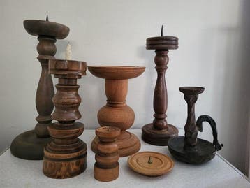 Kandelaar (7) - Eik - vintage oude kandelaars, Antiek en Kunst