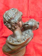 sculptuur, Le baiser donné - 29 cm - Brons, Hout
