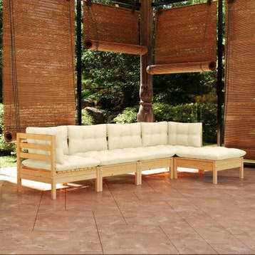 vidaXL 5-delige Loungeset met crèmekleurige kussens, Verzenden, Loungeset