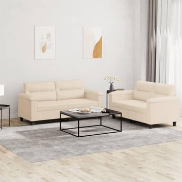 vidaXL 2-delige Loungeset met kussens microvezelstof beige, Verzenden