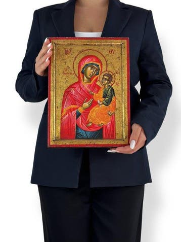 Icoon - Moeder Gods Hodegetria - Tempera op paneel - Grecia, Antiek en Kunst
