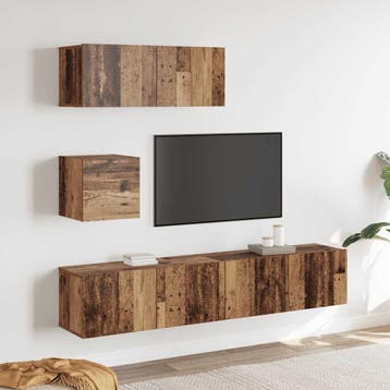 vidaXL 4-delig Tv-meubelset wandmontage bewerkt hout oud, Huis en Inrichting, Verzenden, Nieuw