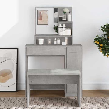 vidaXL Kaptafel met spiegel 86,5x35x136 cm betongrijs, Verzenden
