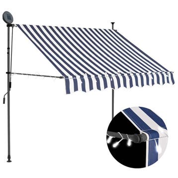 vidaXL Luifel handmatig uitschuifbaar met LED 150 cm blauw, Verzenden