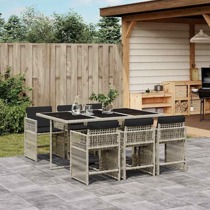 vidaXL 7-delige Tuinset met kussens poly rattan grijs, Tuin en Terras, Tuinsets en Loungesets, Tuinset, Nieuw, Verzenden