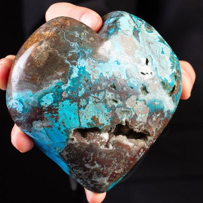 Hart met geode - Natuurlijke chrysocolla-hart uit Peru. -, Antiquités & Art, Curiosités & Brocante