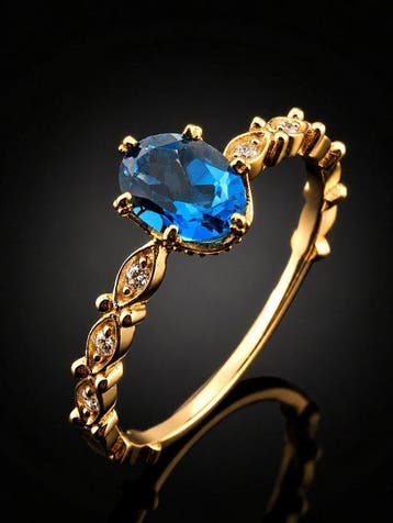 Zonder minimumprijs - Ring Blauwe Topaas Ring - Verguld 925, Nieuw