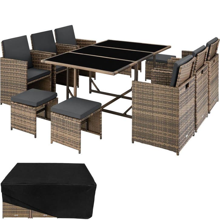 tectake Wicker zitgroep Malaga 6+4+1 met beschermhoes - natu, Jardin & Terrasse, Ensembles de jardin, Envoi
