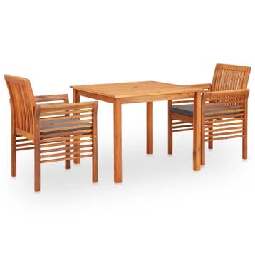 vidaXL 3-delige Tuinset met kussens massief acaciahout, Tuin en Terras, Verzenden, Nieuw, Tuinset