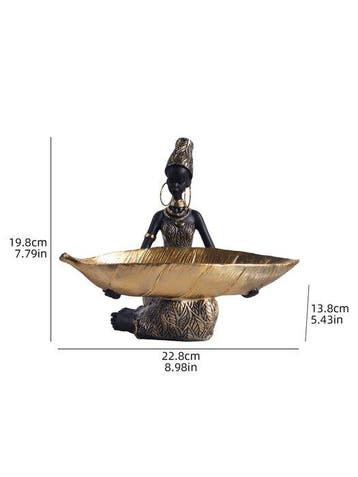sculptuur, Elegant Brass African Woman Sculpture Holding