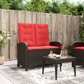 vidaXL Tuinbankje verstelbaar met kussens poly rattan bruin, Tuin en Terras, Verzenden, Nieuw