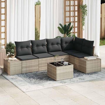 vidaXL Tuinbank Set met opslag Lichtgrijs poly rattan, Verzenden, Nieuw