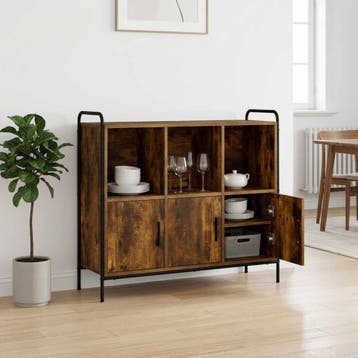vidaXL Dressoir Gerookt eiken 97 x 33 x 81 cm Bewerkt hout, Verzenden, Nieuw