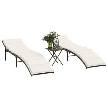 vidaXL Ligstoelen 2 st met tafel poly rattan bruin, Tuin en Terras, Verzenden, Nieuw