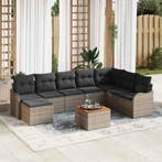 vidaXL Tuinbank Set met kussen 9 pcs Grijs poly rattan, Verzenden, Nieuw