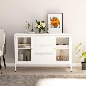 vidaXL Dressoir 105x35x70 cm staal en gehard glas wit, Huis en Inrichting, Verzenden, Nieuw