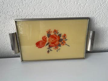Dienblad - Verchroomd metaal en glas - Art deco dienblad