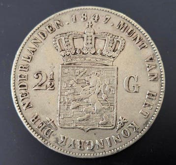Nederland. Willem II. 2 1/2 Gulden 1847 (Zonder