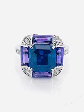 Bague Platine - 8.35ct. tw. Saphir - Améthyste - Diamant, Nieuw