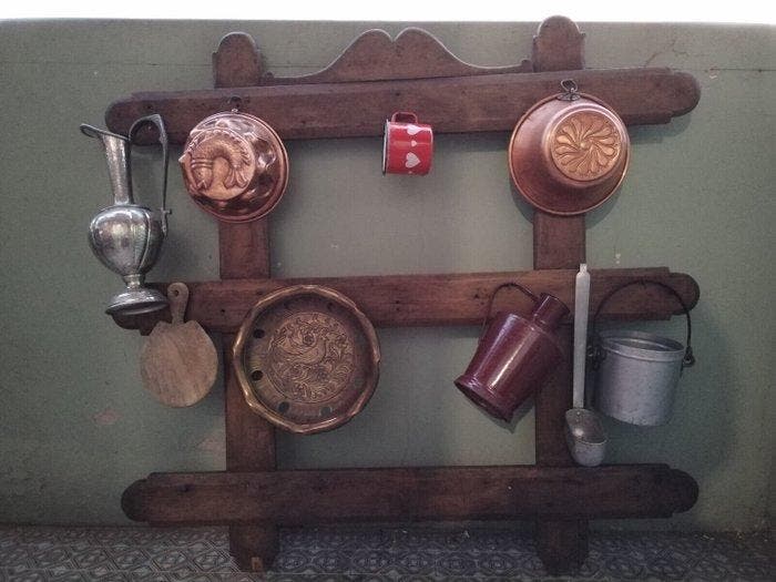 Wandbord - Espositore ANTICO del 800 Porta Oggetti in Rame, Antiquités & Art, Antiquités | Autres Antiquités